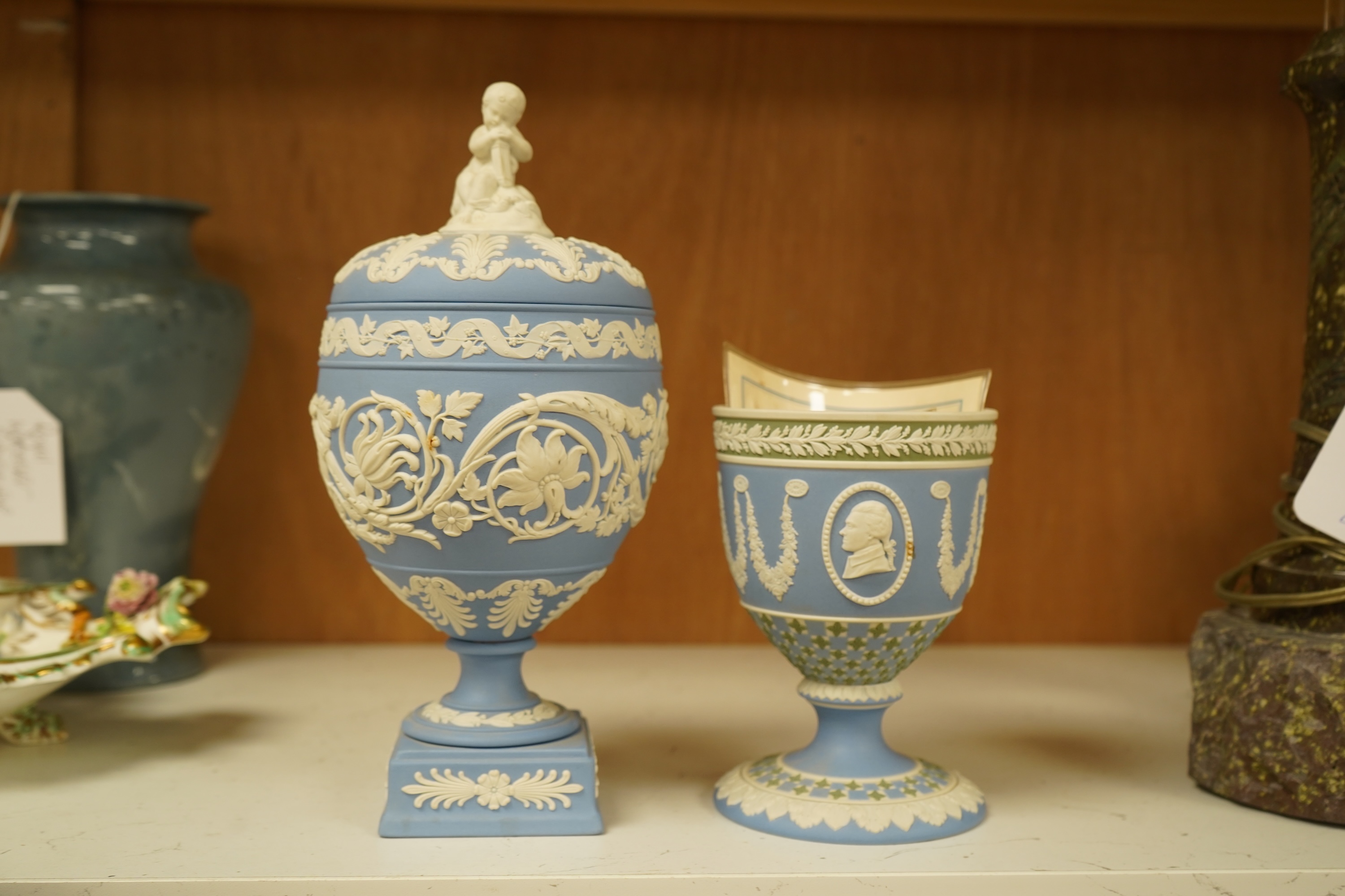 A Wedgwood jasper ware urn and goblet, limited edition 146/200, with certificate, 22cm high